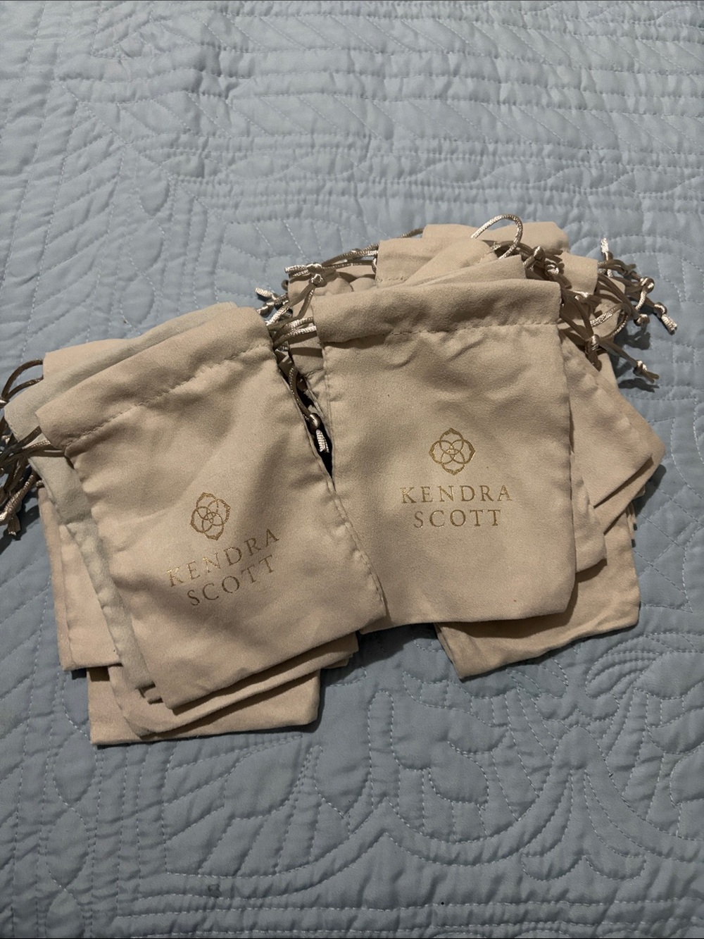 Kendra Scott Gold Logo Beige Drawstring Jewelry Pouches